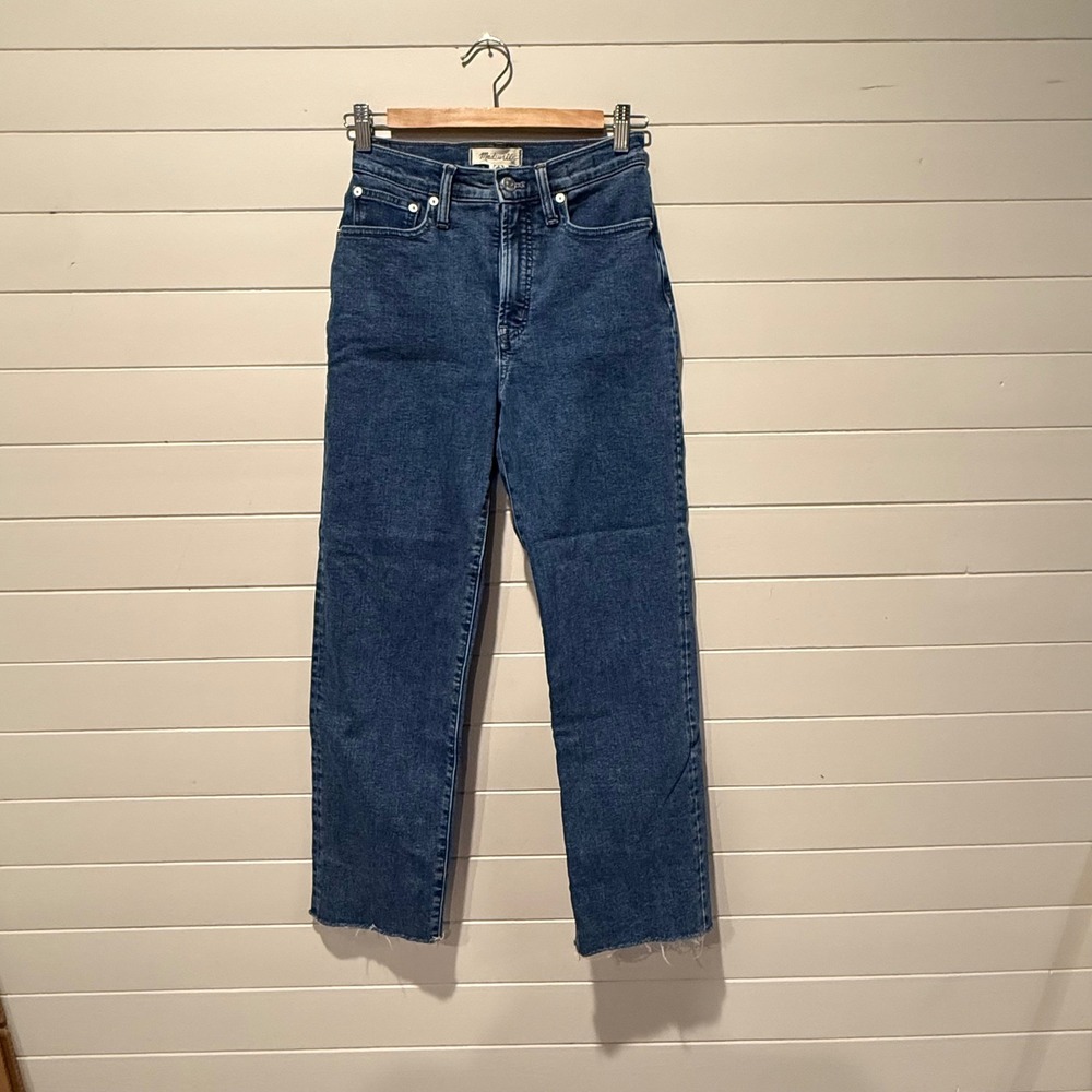 Madewell The Perfect Vintage Straight Jean Womens 24 Blue Raw Hem High Rise Pant